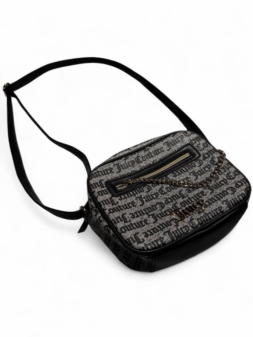 Juicy Couture Black and Gray Logo Crossbody Bag with Gold Hardware